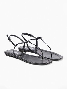 Prada Black Leather Thong T-strap Square Toe Flat Sandals EU 35.5 / 5.5